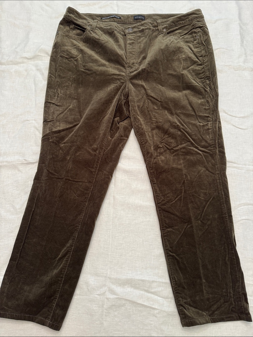 Talbots Women’s Olive Corduroy Straight-Leg Pants - Size 20 WP